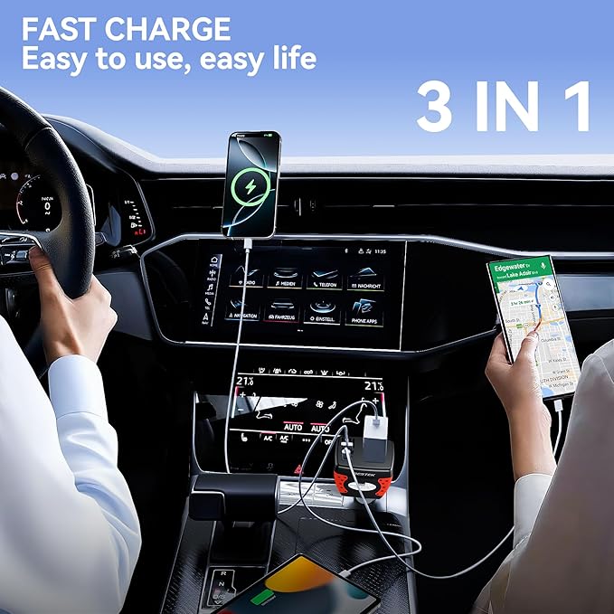 BESTEK 150W Car Power Inverter, Car Charger DC 12V to 110V AC Converter PD 30W QC 3.0 18W USB Charger Laptop Car Charger Outlet Power Adapter for Car
