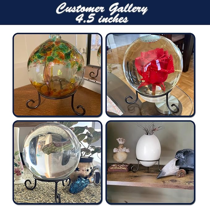 Black Iron Gazing Globe Stand, Wrought Iron Sphere Holder, Crystal Ball and Glass Bowl Display Stand, Metal Egg Holder 4.5inches x 2inches