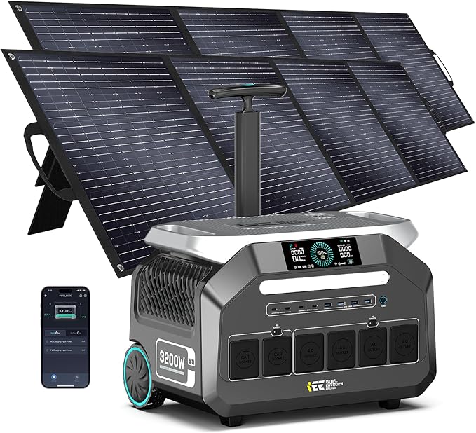 IEE 3200W/2048Wh Solar power station With 2 * 200W Solar Panel,P3200 Solar Generator(6400W Peak),1800W Super Fast Charging,APP Control Emergency Power Station for Home, Camping, Power Outages