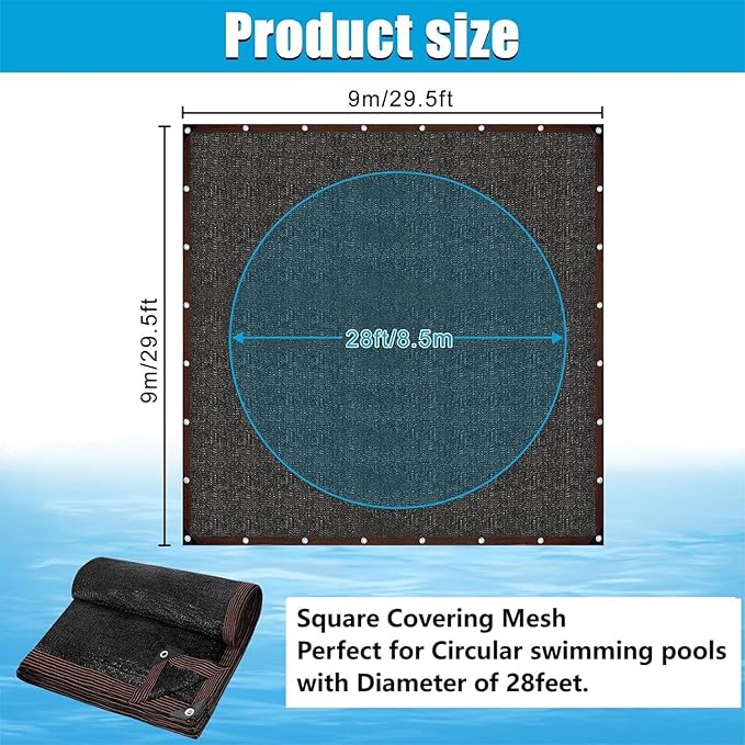 28ft Round Leaf Net Pool Covers for Above Ground Pool - Winter Cover Mesh Cover，29.5ft Mesh Swimming Pool Cover，Pool Safety Net Fits 28FT Above Ground Pools,Cover Size: 29.5 X 29.5 FT（Square）