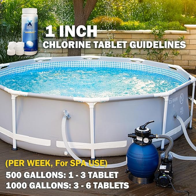 XtremeClear Value Pack 2 Pack 1" Chlorine Tabs, Long-Lasting Stabilized, Swimming Pool, Hot Tubs & Spa, Small Pool Sanitizer - Slow Dissolving Tablet, 1.5 lbs