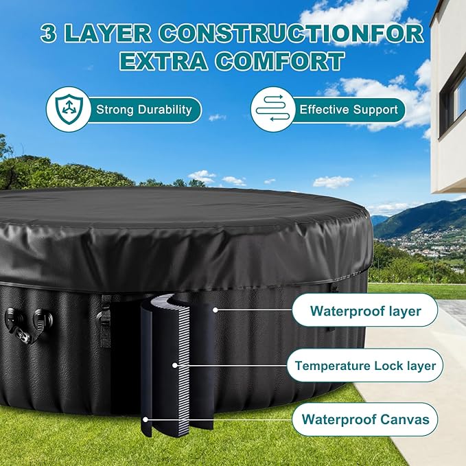 82" X 82" X 25" Hottub, 4-6 Person Inflatable Hot Tub, Portable Blow Up Hot Tub Round Portable Outdoor Spa with 130 Bubble Jets and Heater Pump, Filter