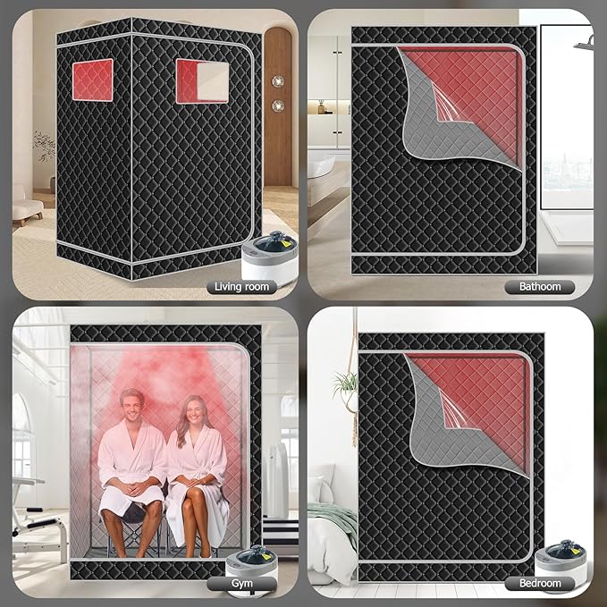 Smartmak 2 Person Portable Steam Infrared Sauna Box with 660nm Red Light Therapy Lamp for Home Relaxation, 4 L 1500W Steamer Extra Large Full Body Saunas Spa Tent, Remote Control, 2 Folding Chairs