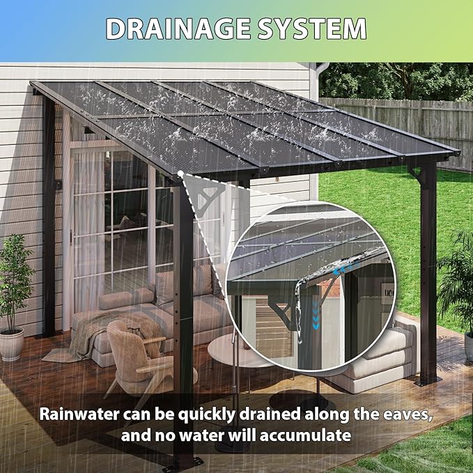 Aoxun 8'x10' Gazebo for Patio, Premium Pergola with Sloped Roof, Large Wall-Mounted Heavy Duty Awnings, for Backyard, Patio, Deck and More (Gray Polycarbonate Panel)