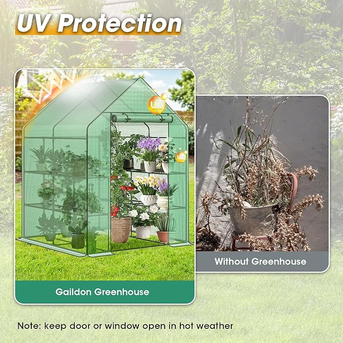 Greenhouse, 56×56×76" Walk in Greenhouse, Portable Green House for Outdoors with Thicken PE Cover, 3 Tiers 8 Shelves for Plants, Flowers, Seedling (Green, 56x56x76 inch)