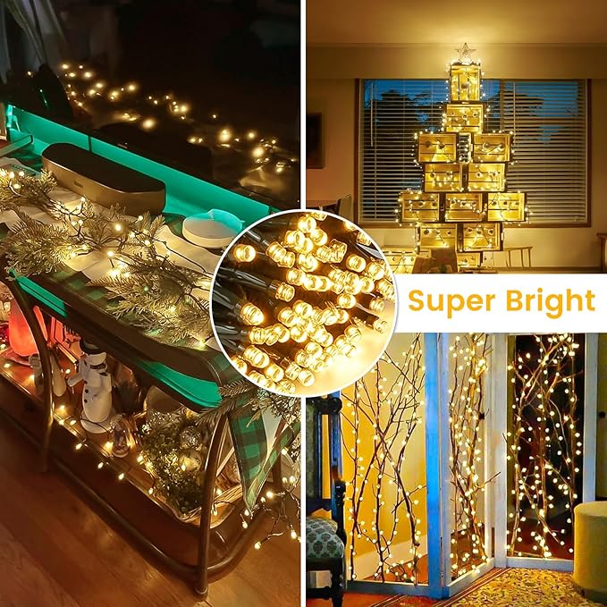 Connectable 300LED 99Ft 13Modes String Lights Indoor Outdoor | Extendable Green Wire Warm White Christmas Tree Lights with Timer | Twinkle Fairy Light Plug in for Xmas Tree Garden Decor(Warm White)