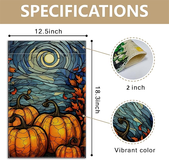 Garden Flags, Garden Flag, Stained Glass Style Pumpkin Maple Leaf Double-Sided Flags for Farmhouse Yard Outdoor Decoration-12 x 18inch (Pumpkin2)