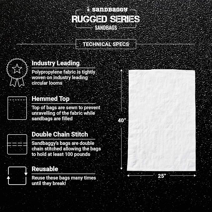 Sandbaggy Large Sandbags - Size: 25" x 40" - Thick Heavy Duty Contractor Bags, Heavy Duty Garbage Bags, Dumpster Bag, Construction Trash Bags, 6 mil (100 Bags)