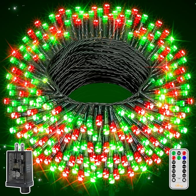 Ollny Christmas Lights 400LED 132FT, Remote Plug-in Red & Green Tree Lights with Timer and 8 Modes, Waterproof for Indoor/Outdoor Xmas Decorations