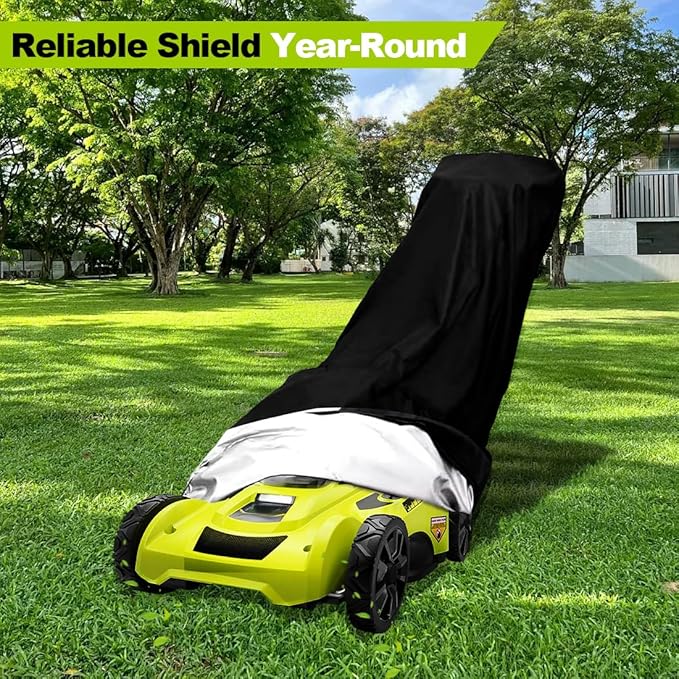 Lawn Mower Cover Compatible with Ryobi, Heavy Duty Lawnmower Covers, Polyester Oxford Push Mower Cover, with Drawstring and Storage Bag, for Dust and Outdoor Protection, Black