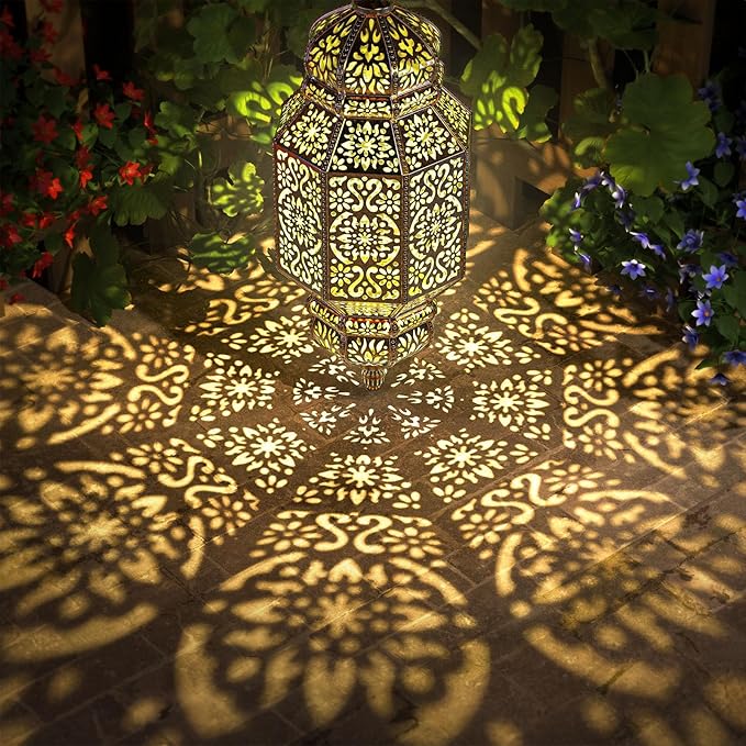 Twinkya 18 Inch High Large Hanging Solar Lights Outdoor Garden Decorative Solar Lantern Waterproof Plastic Moroccan Outdoor Decorations for Patio Pathway Yard Porch Backyard Garden Decor (1 Pack)