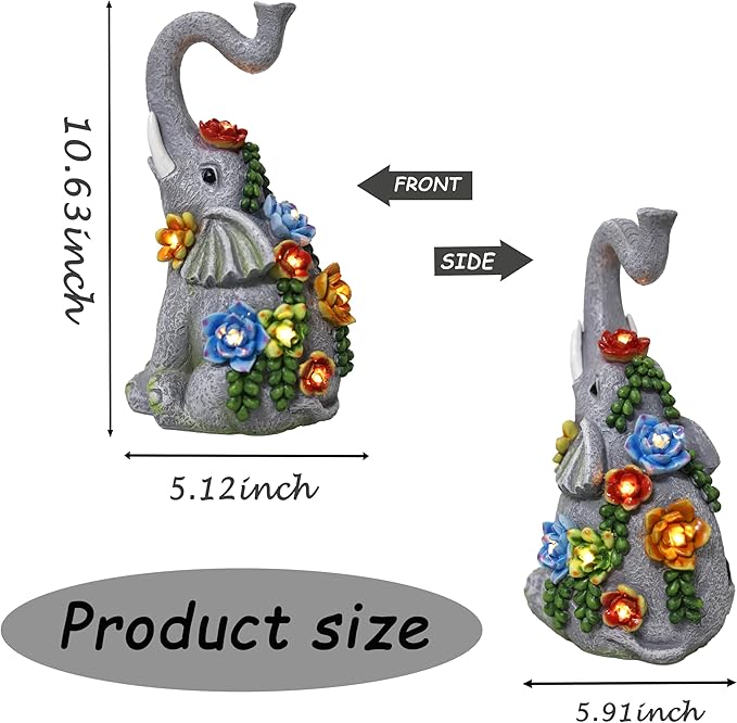 Solar Garden Statue Elephants Figurine with Solar Lights Outdoor Yard Decorations for Patio Porch Home Elephant Gifts for Women Mother's Day Housewarming Birtheday Gifts