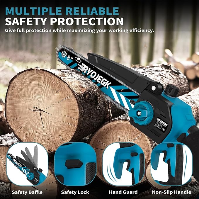 8-Inch & 6-Inch Brushless Mini Chainsaw Cordless with 2×4.0Ah Battery, 4 Guide Bars & Tool-Free Installation, Portable Handheld Chain Saw for Tree Trimming, Branch Cutting and Wood Pruning