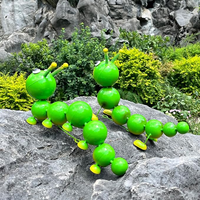 Metal Caterpillar Statue Yard Art Garden Decor for Outside Patio Lawn Ornaments Fence Decorations Gift for Family,Friends,Garden Lovers - Set of 2(Green)