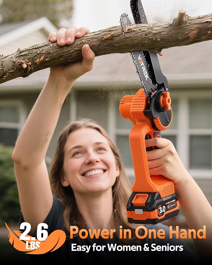 8 inch Mini Chainsaw Cordless with 2x3.0AH Batteries - Powerful Brushless Electric Handheld Small Chain Saw for Wood Cutting, Tree Trimming & Branch Cutting, Auto Oiler & Tool-Free Tensioner