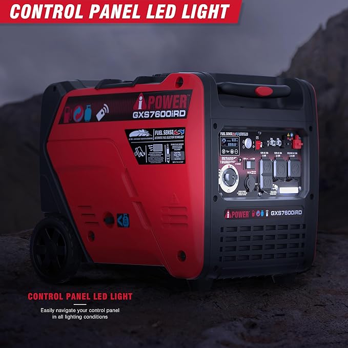 A-iPower 7600-Watt Dual Fuel Inverter Generator Remote Start, Power Supplies with 322cc OHV Engine, CO Sencsor, Gas and Propane Powered, for Backup Home Use, Tailgating, RV, Power Outages(GXS7600iRD)