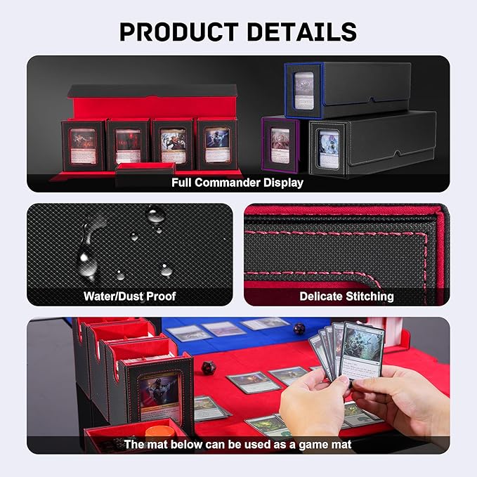 Marsguard Trading Card Deck Box with Commander Display，5 in 1 MTG Storage Holds 400+ Double-Sleeved Cards，4 Deck Boxes & Dice Tray Included，Fits MTG, TCG, PTCG & Sports Cards