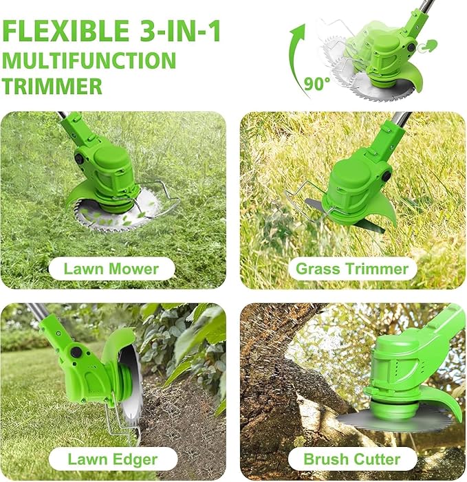 Electric Weed Wacker Cordless stringless,Grass Trimmer,with 2 Batteries, 1 Charger, 3 Types Blades, Weed Wacker Eater Battery Powered Lightweight Battery Weed Trimmer for Yard and Garden