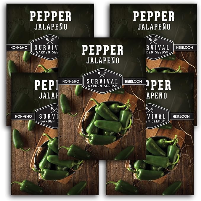 Survival Garden Seeds - Jalapeño Pepper Seed for Planting - Packet with Instructions to Plant and Grow Green or Red Chili Peppers in Your Home Vegetable Garden - Non-GMO Heirloom Variety - 5 Pack