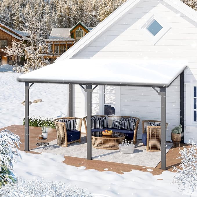 AECOJOY 14' x 10' Hardtop Gazebo Outdoor Pergola, 10x14 Large Heavy Duty Lean to Metal Pergolas and Gazebos on Clearance, Wall-Mounted Grill Gazebo Galvanized Steel Patio Roof Awnings for Patio