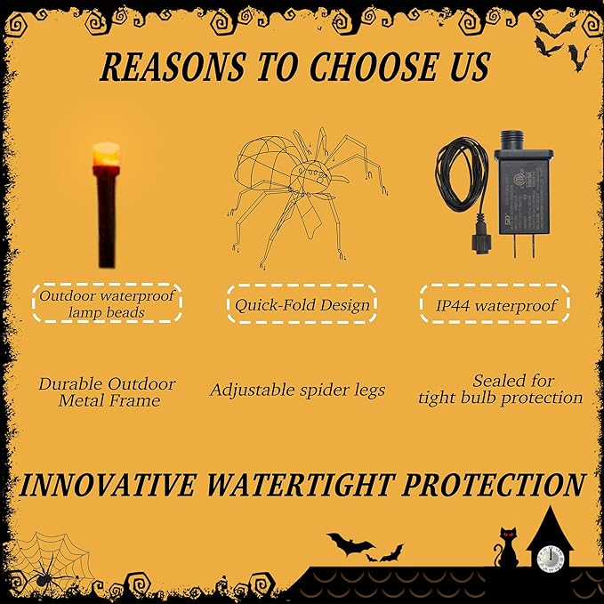 4.2Ft Giant Spider Halloween Decorations Outdoor 52" Light Up Spider with 90 LED Lights for Front Yard, Porch, Garden, Lawn, Halloween Party (Orange)