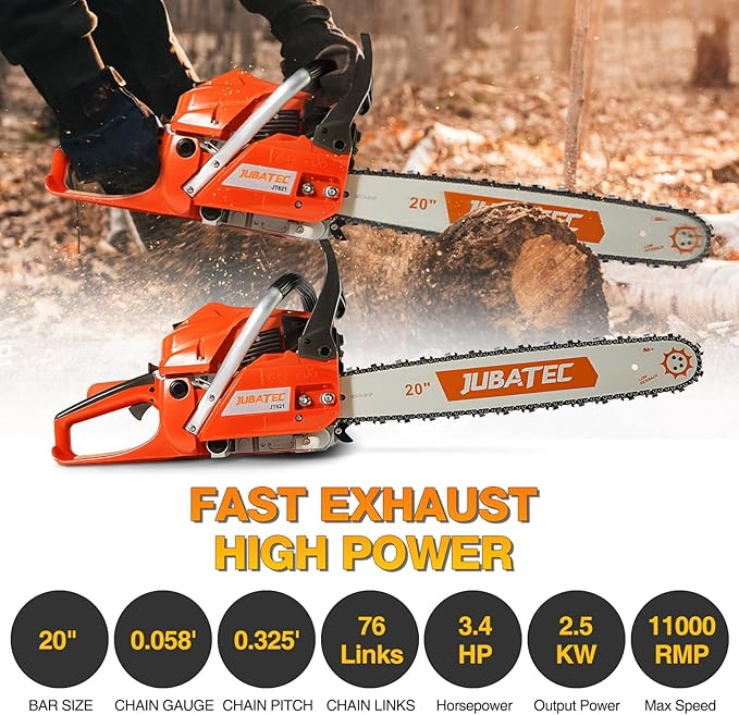 56.5cc Gas Chainsaw 20 Inch Bar Power Chain Saws Gas Powered Chainsaws 2 Stroke Handed Petrol Gasoline Chain Saw for Trees Wood Garden Farm Home Use Cutting