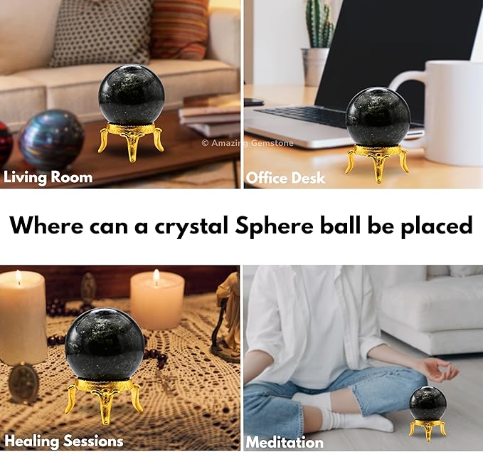 Amazing Gemstone Nuummite Crystal Ball with Stand - 2" Inches Crystal Sphere Meditation Balls for Witchcraft and Decorative Balls