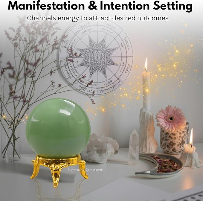 Amazing Gemstone Green Aventurine Crystal Ball with Stand - 2 Inches Crystal Sphere Meditation Balls for Witchcraft and Decorative Balls
