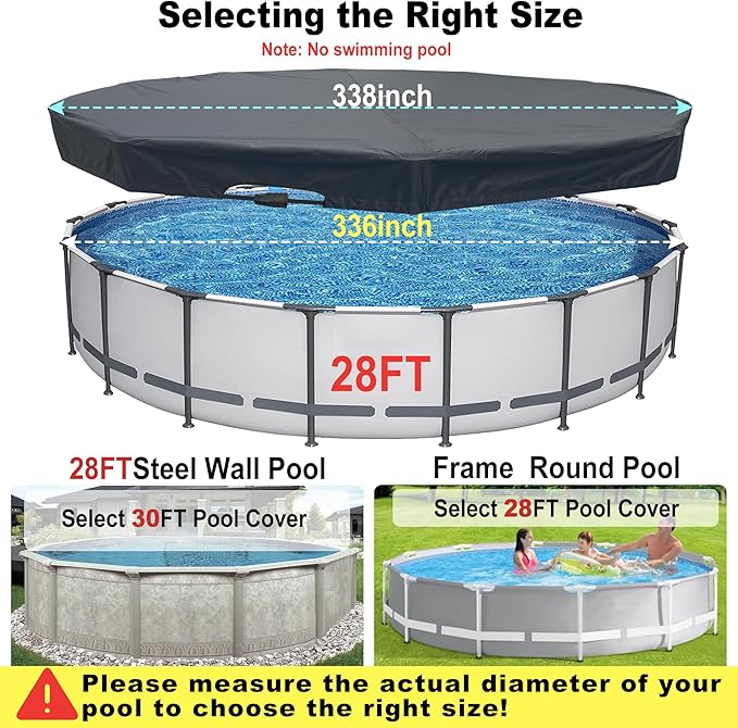 28 Ft Pool Cover, with Automatic Drain Round Pool Cover, One-Piece Quick Installation and Removal Above Ground Pool Cover, Preventing Waterlogging, UV Protected Solar Swimming Pool Cover