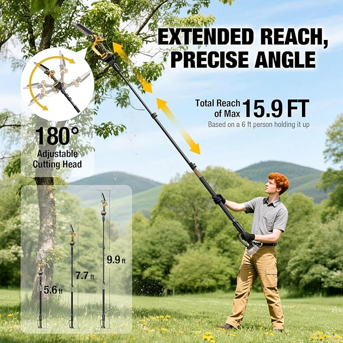 2-IN-1 Cordless 8-Inch Pole Saw & Chainsaw for DeWALT 20V MAX Battery - 1200W Brushless Motor, Total Reach of Max 15.9 FT, Lightweight, 8"&6"Electric Pole Saws for Tree Trimming Pruning (Tool Only)
