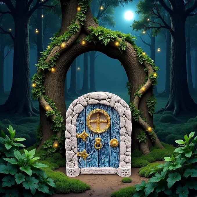Blue Streak Archway Mini Fairy Garden Door for Tree, 3D Miniature Fairy Door for Fairytale Tiny House Doors, Bonsai Terrarium Micro Landscape Decoration Accessories Garden Miniatures