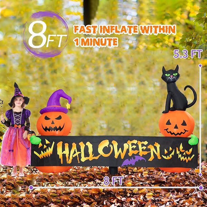 Halloween Inflatable Decoration Pumpkin Cat 6 FT Halloween Inflatables Outdoor Blow up Outdoor Halloween Inflatables Decorations with LED Light Built-in for Holiday Party Yard Decor