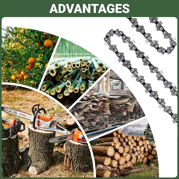 12 Inch Chainsaw Chain .050" Gauge, 3/8" LP Pitch, 45 Drive Links Compatible with Craftsman 358.34101,Echo CS-2511T,SUNJOE SWJ698E Greenworks,Poulan,Remington,Ryobi,12" Replacement Chain 4Pack