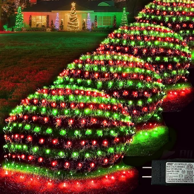 Christmas Net Lights Outdoor, 360 LED 21ft x 5ft Large Net Mesh String Lights 8 Modes, Twinkle Lights Connectable Plug in for Bushes Halloween Hedge Yard Garden Party Decor, Red and Green