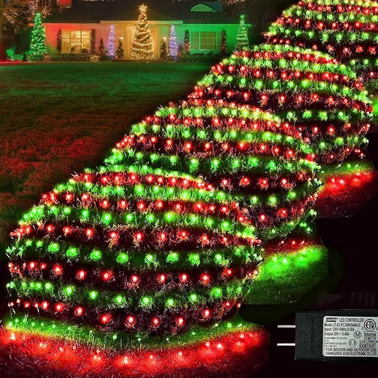 Christmas Net Lights Outdoor, 360 LED 21ft x 5ft Large Net Mesh String Lights 8 Modes, Twinkle Lights Connectable Plug in for Bushes Halloween Hedge Yard Garden Party Decor, Red and Green