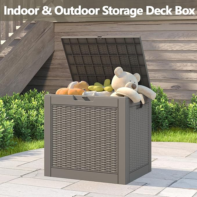 31 Gallon Storage Box, Resin Outdoor Waterproof and UV Resistant,Lightweight Box for Garden Tools, Pool Supplies