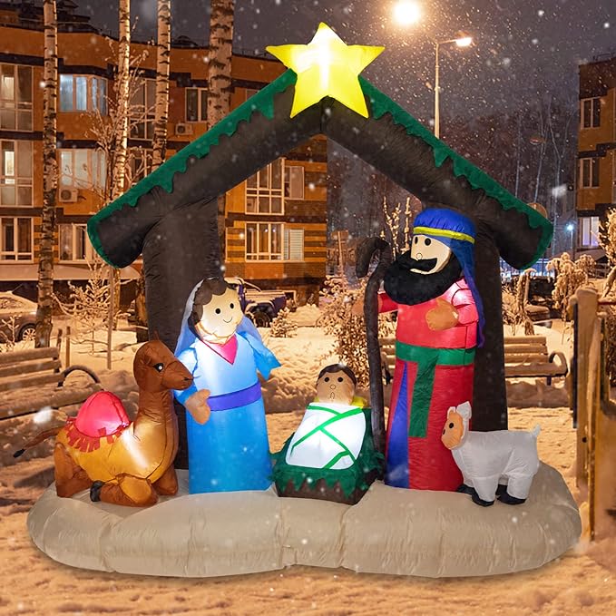 MUMTOP 6 FT Christmas Inflatables Outdoor Decorations - Nativity Scene Nativity Sets Inflatable Outdoor, Built-in LED Light Christmas Blow Up Yard Decorations
