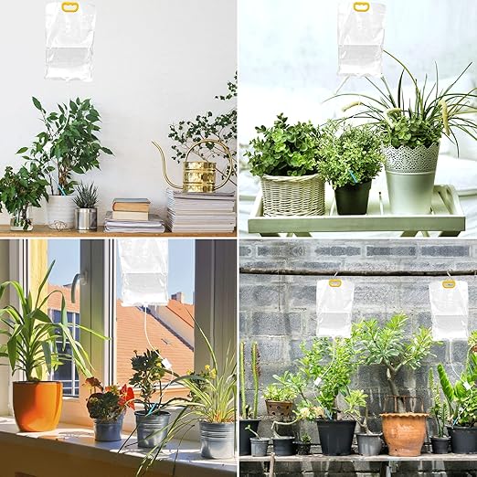4Pcs Self Watering System for Plants while Away on Vacation, Plant IV Water Bag, Indoor Plant Watering System Device, 30 Days Automatic Plant Waterer Drip Irrigation Kit for Potted Plants