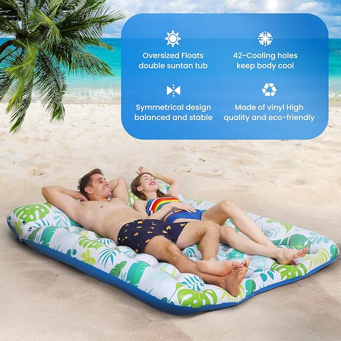 Inflatable Pool Float Mat, 72" X 60" Giant Pool Floats Adult Size with Headrest Lake Float Raft Water Lounger, Oversized Floating for Swimming Pool Tanning Pool for Summer Beach