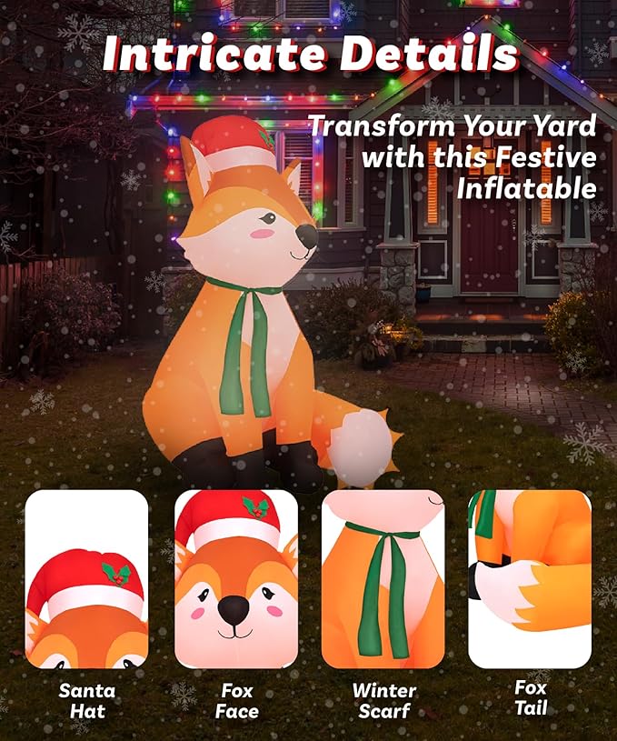 Holidayana Christmas Inflatables Large 6 ft Santa Hat Fox - Inflatable Outdoor Christmas Decorations Blow Up X-mas Decorations for Yard, Lawn & Garden Internal Lights & Built-in Fan