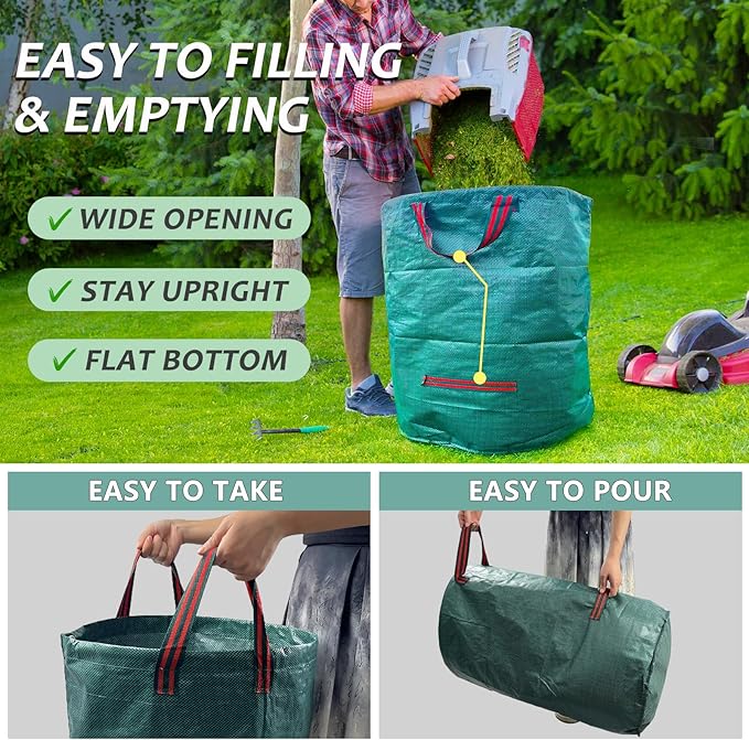 2 Pack 32 Gallon Reusable Yard Waste Bags (Green + Black), Collapsible Heavy Duty Lawn & Leaf Bags with Reinforced Handles for Leaf Collection, Yard Cleanup, Storage