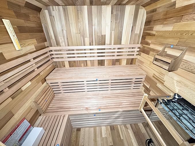 Outdoor Wood Sauna, Canadian Cedar Sauna 6 Person, 6 KW ETL Harvia Heater, with Front Large Glass Windows, Square with Wooden Bucket,Spoon(0-195 °F)