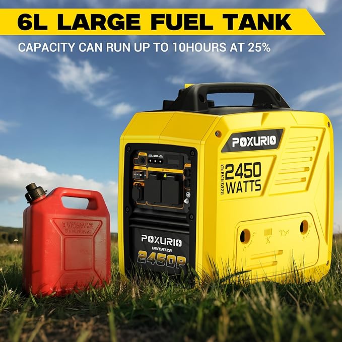 2450-Watt Portable Inverter Generator for Home Use, 6L/1.6Gallon Large Fuel Tank Up to 8.3 Hours Use, 120V Gas Powered Generator Super Quiet - EPA Compliant,Yellow