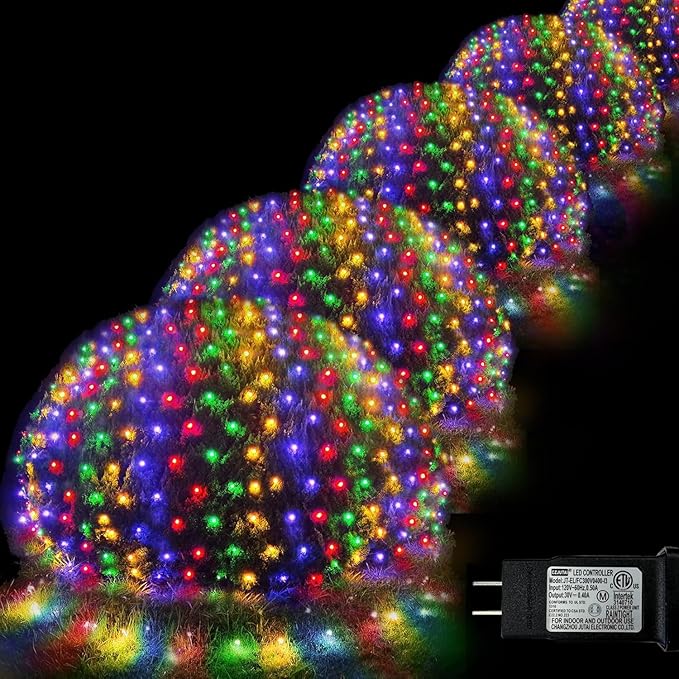 Christmas Net Lights, 510 LED Large Outdoor Net Mesh Lights for Bushes 28x5 ft, 8 Modes Waterproof Twinkle String Lights Connectable for Halloween Hedge Yard Garden Party Decor, Colorful