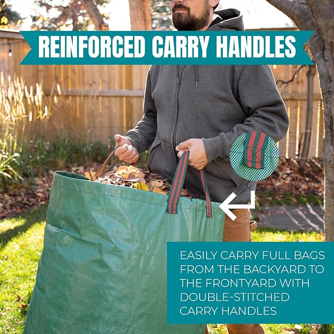MEKKAPRO Big Gulp Lawn Bags, 3-Pack 72 gallons Heavy Duty Lawn and Leaf Bags with Reinforced Handles, Reusable Yard Waste Bags, Garden Waste Bag for Debris, Yard, Leaf Collector