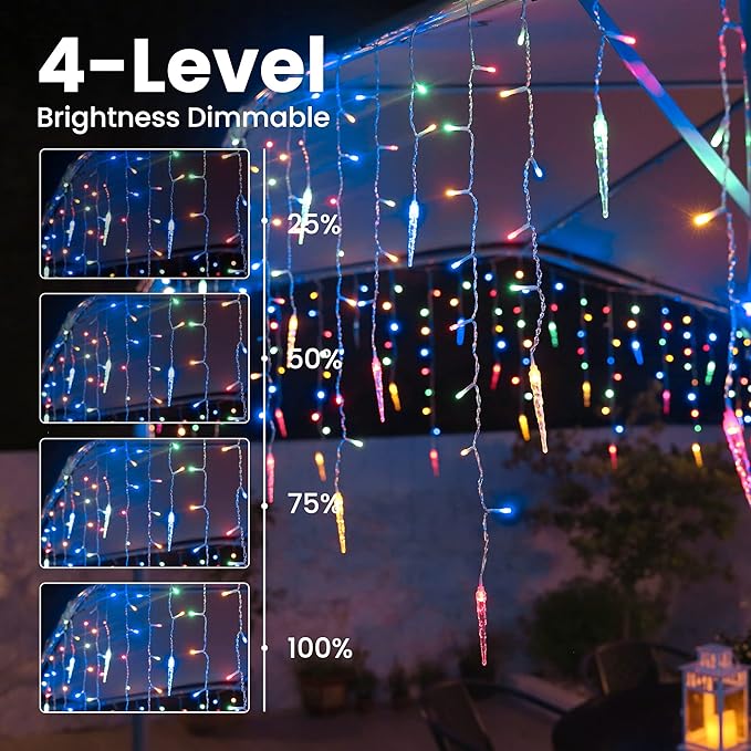 Icicle Christmas Lights Outdoor, 29.5Ft 360 LED Icicle Lights Outdoor with 60 Drops, 11 Modes Color Changing Fairy Twinkle Light with Remote for Eaves Home Garden Xmas Decoration (White & Multicolor)