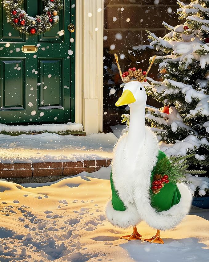 Christmas Porch Goose Outfits - Green Cape Custome Set for 23 inch Porch Goose, Christmas and Winter Outdoor Decor for Lawn, Yard & Garden