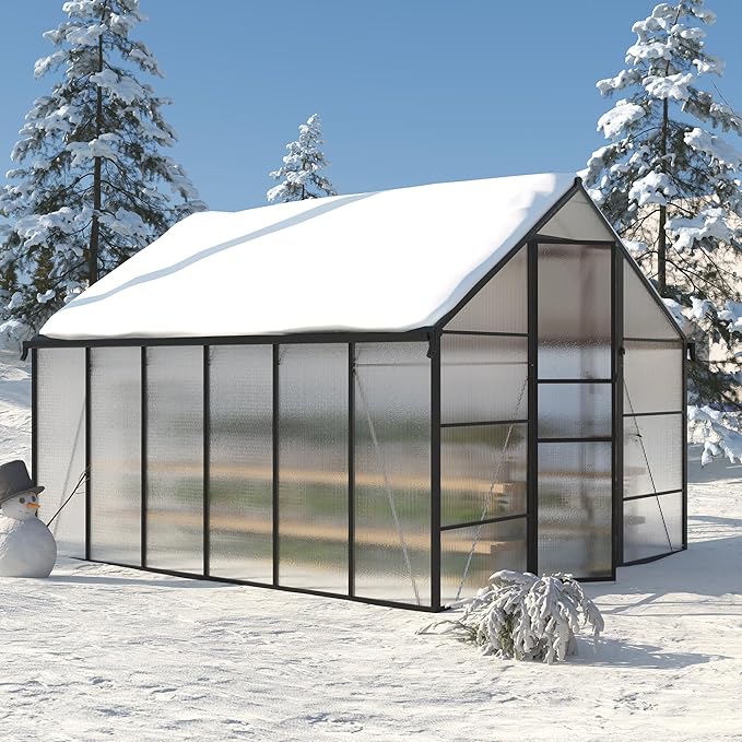 10x12 FT Greenhouse for Outdoors, Polycarbonate Greenhouse with Roof Vent, Enhanced Aluminum Large Walk-in Green House for Garden Backyard