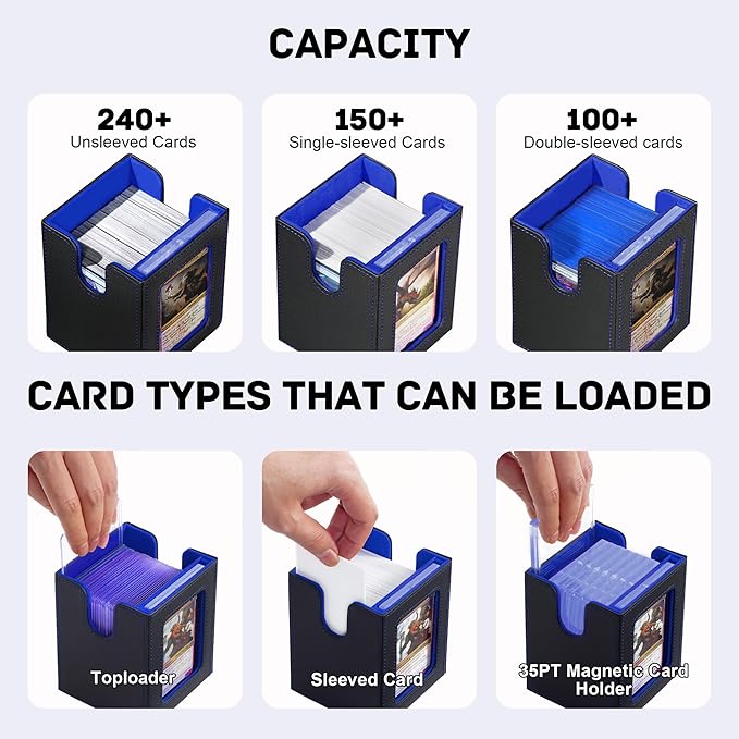 Marsguard Trading Card Deck Box with Commander Display，5 in 1 MTG Storage Holds 400+ Double-Sleeved Cards，4 Deck Boxes & Dice Tray Included，Fits MTG, TCG, PTCG & Sports Cards
