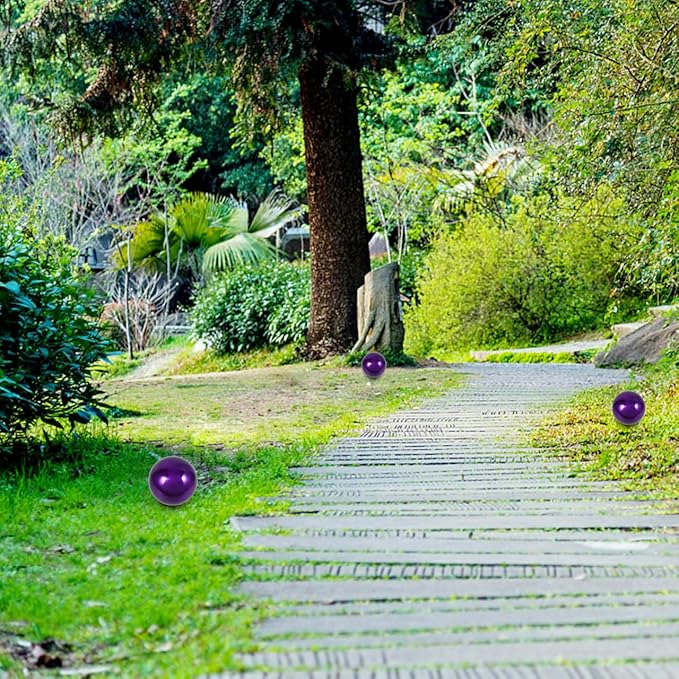 Happyyami Stainless Steel Mirror Reflective Ball Purple Gazing Ball for Garden Decor 15Cm Outdoor Accent 2Pcs Set